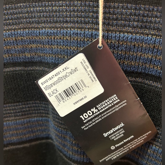 SMARTWOOL | MEN’S BLACK BLUE SPARWOOD STRIPE CREWNECK SWEATER (XXL) - Picture 5 of 5